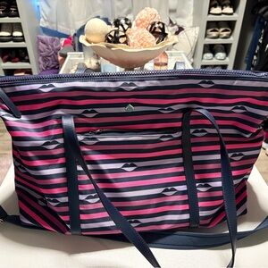 Kate Spade Pink and Blue Tote Bag with Bold Stripes